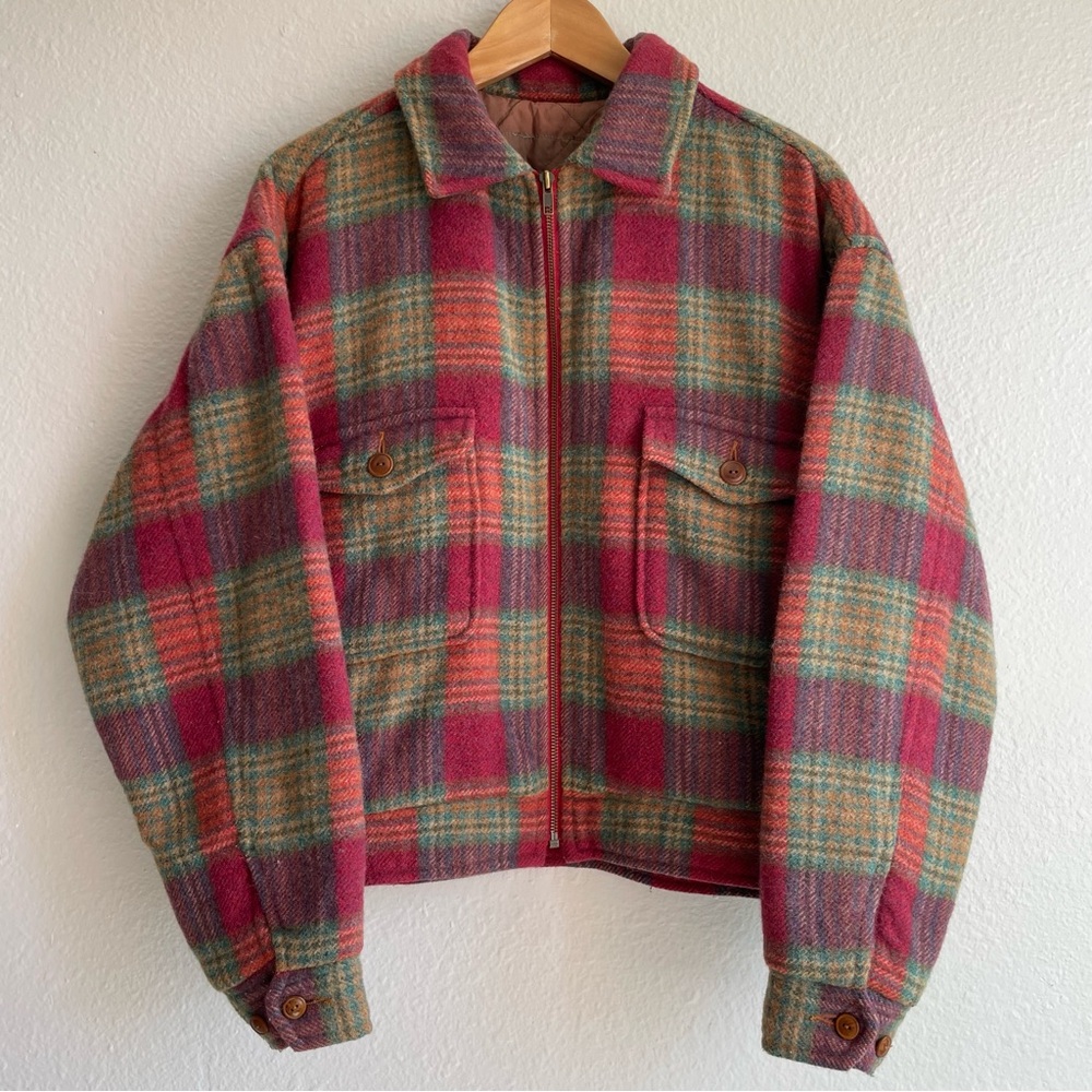 Vintage 90s GAP wool blend cropped oversized trucker style zip up sweater